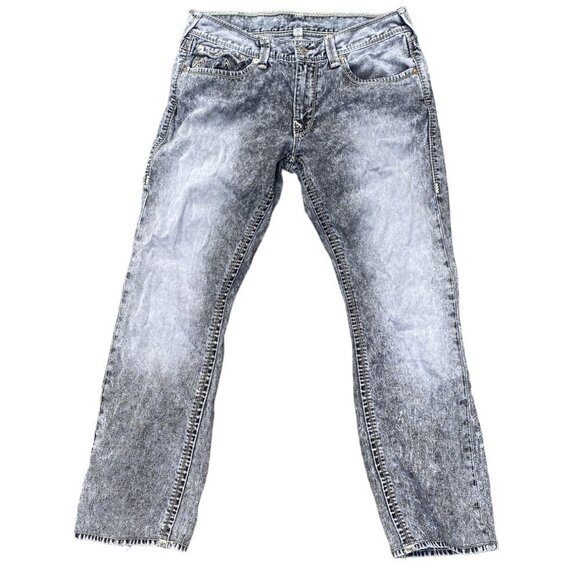 True Religion Jeans Size 34 STRAIGHT MEGA T Gray Stitch - Picture 5 of 7